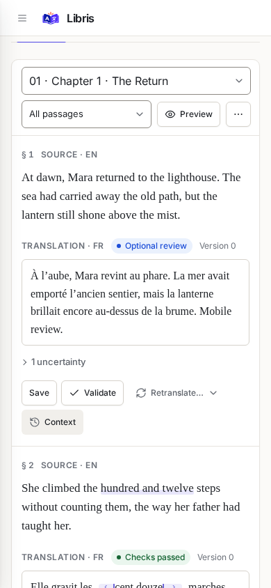 The translation editor on a phone.