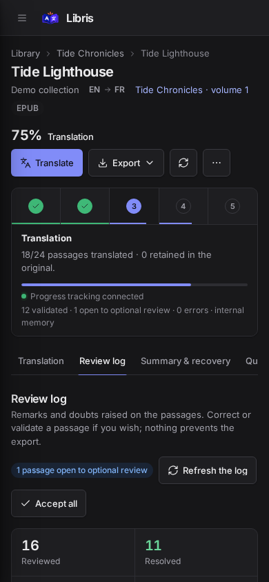 The review log on a phone.