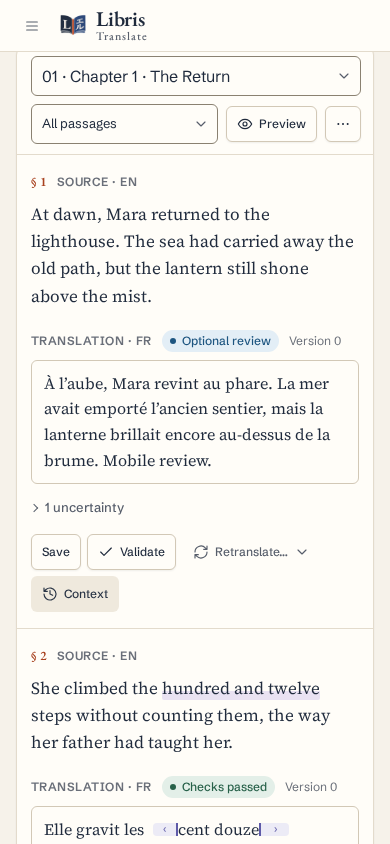 L’éditeur sur téléphone