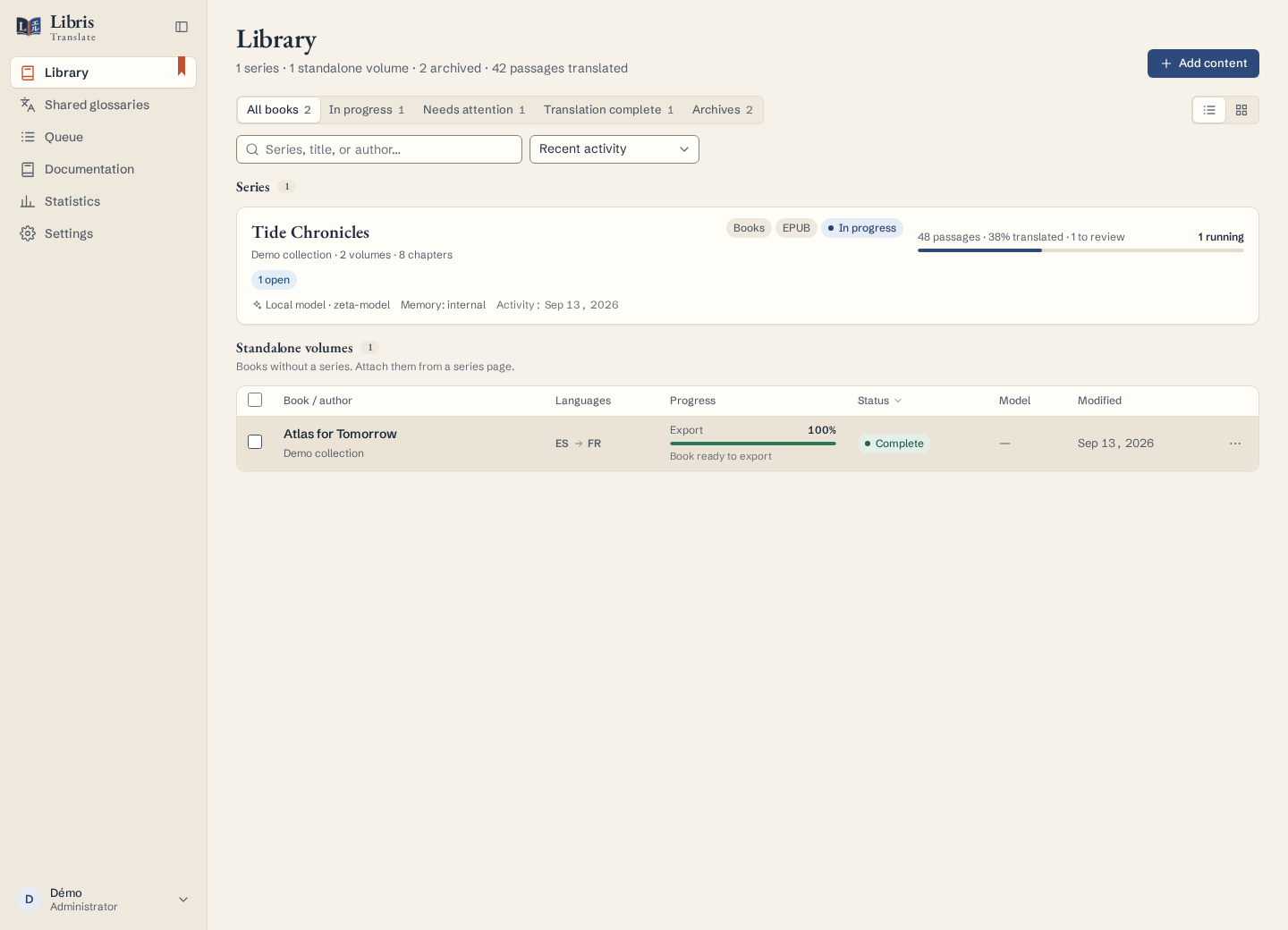 La bibliothèque, avec une série et un volume unique